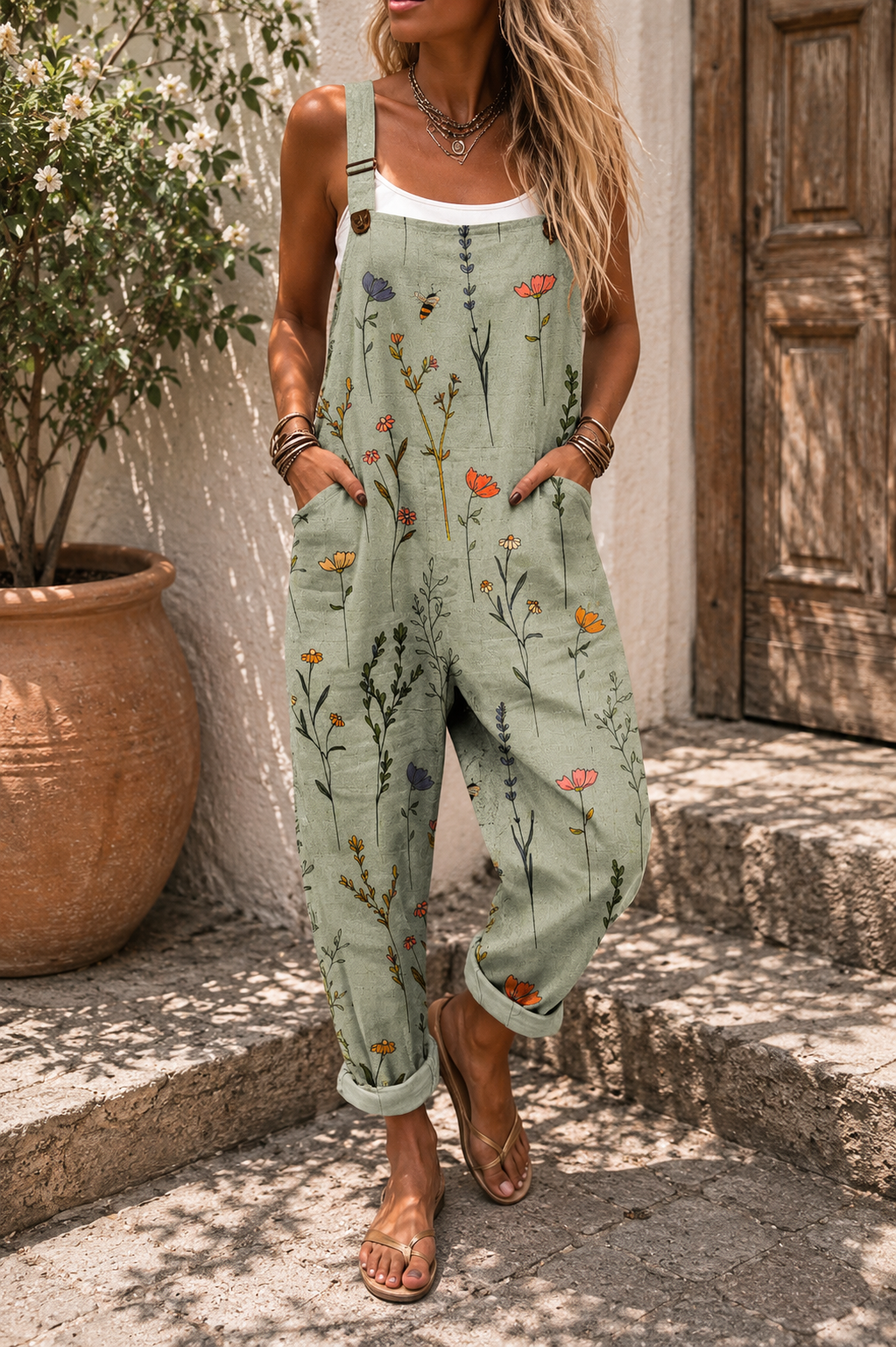 Elena – Wildflower Sage Jumpsuit