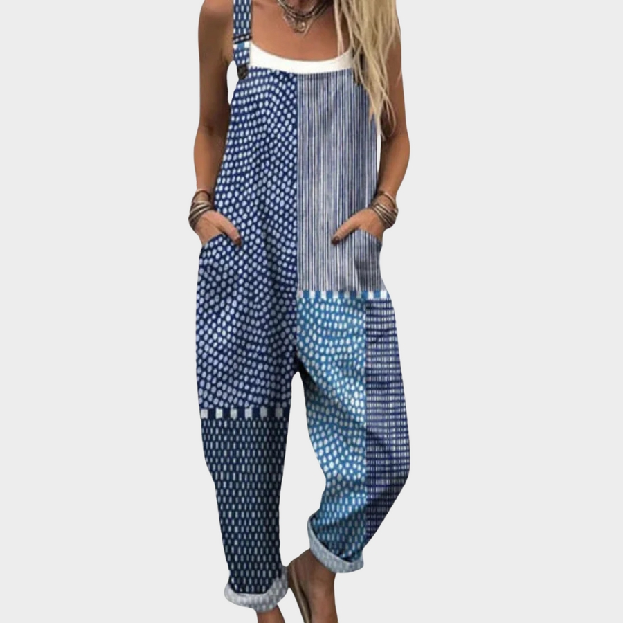 Elena – Blue Patchwork Jumpsuit
